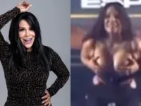 Silvânia choca ao mostrar seios durante show de Calcinha Preta; VÍDEO