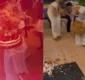 
                  Carolina Dieckmann se diverte ao derrubar o próprio bolo em festa de aniversário