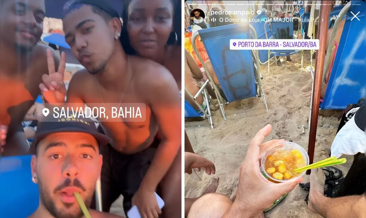 Pedro Sampaio curte sol na praia do Porto da Barra em Salvador