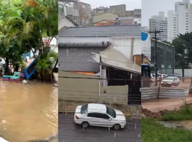 Chuva deixa ruas alagadas e causa desabamento em Salvador nesta quinta