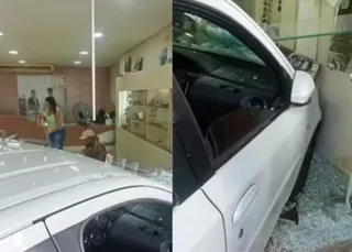 Carro invade ótica e deixa mulher ferida na Bahia