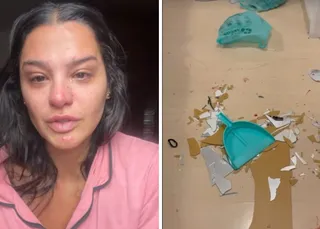 Ex de Cartolouco mostra espelho quebrado em agressão: 'Toda machucada'