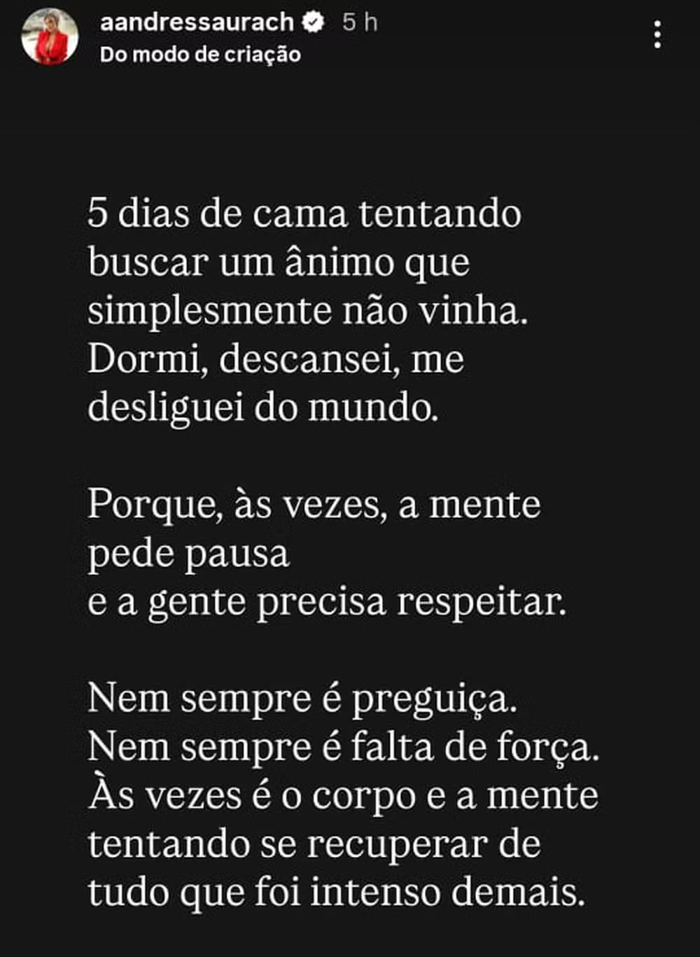Andressa Urach revela surto e 5 dias de cama por Borderline