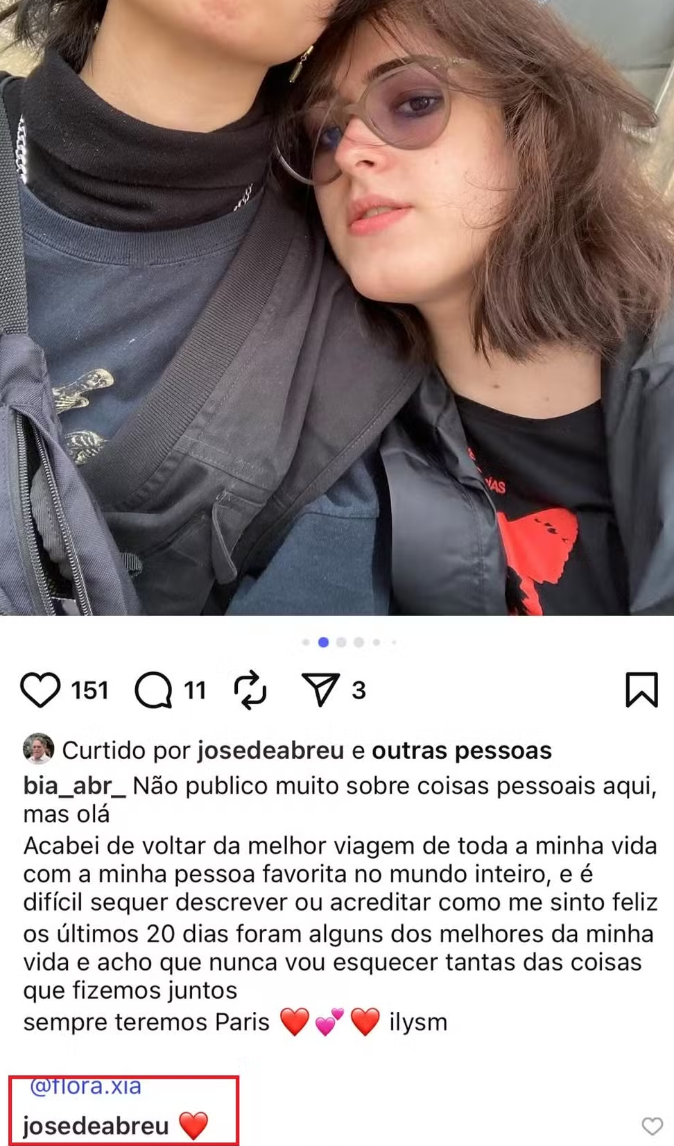 Filha de José de Abreu faz viagem romântica com namorada e encanta web com foto rara