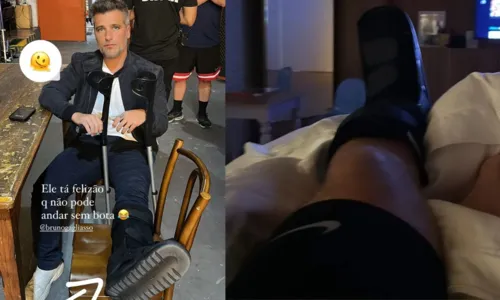 
				
					Bruno Gagliasso sofre lesão e aparece de muleta e bota imobilizadora
				
				