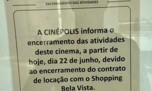 
				
					Cinépolis encerra atividades no Shopping Bela Vista, em Salvador
				
				