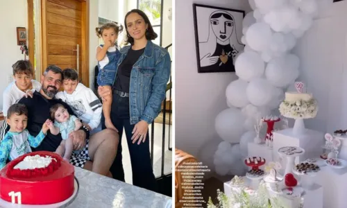 
				
					Juliano Cazarré e esposa comemoram aniversário de 1 ano de caçula
				
				