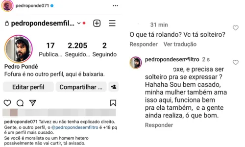 
				
					Pedro Pondé cria perfil adulto e intriga seguidores: 'Mais ousado'
				
				