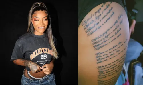 
				
					Fã de Ludmilla choca com tatuagem de letra de música: 'Agulhada da Lud'
				
				