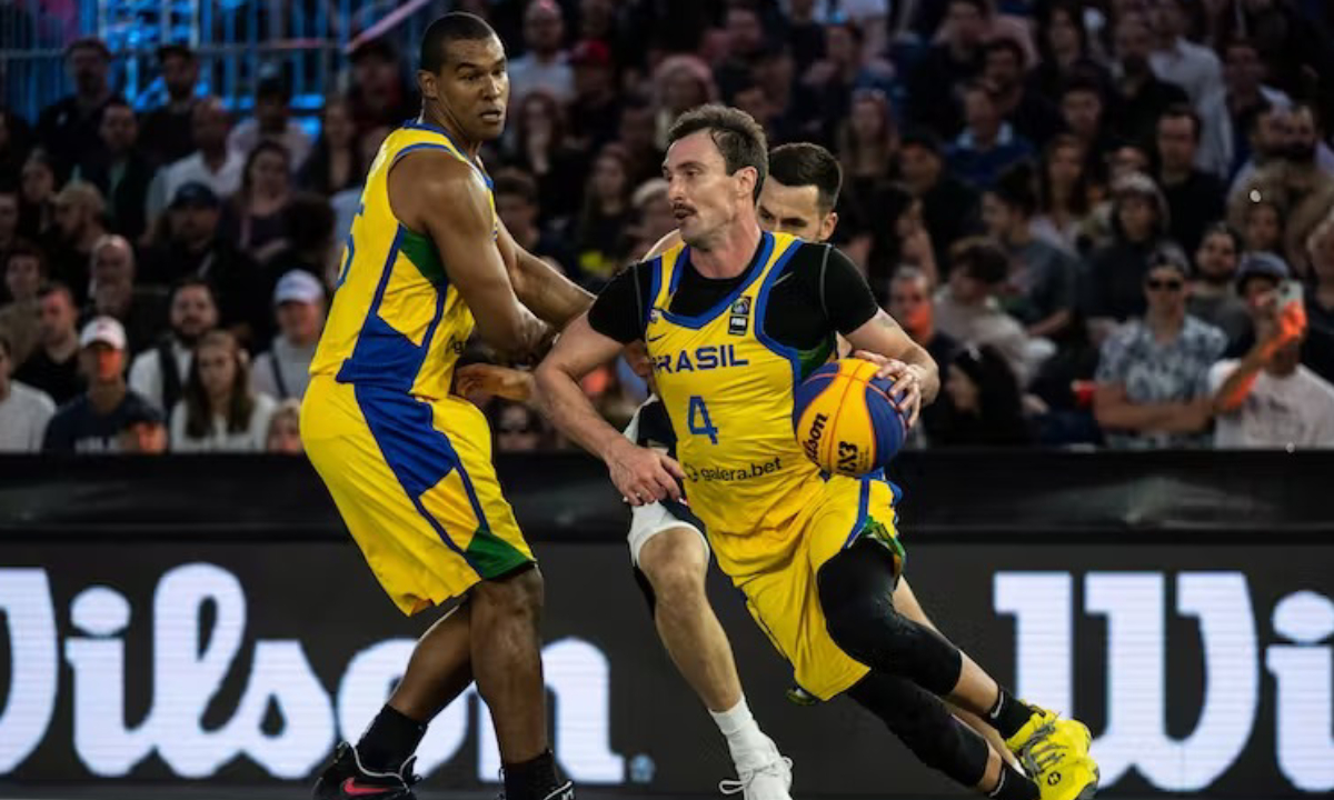 Seleção brasileira de basquete 3x3 durante os Jogos Mundia…