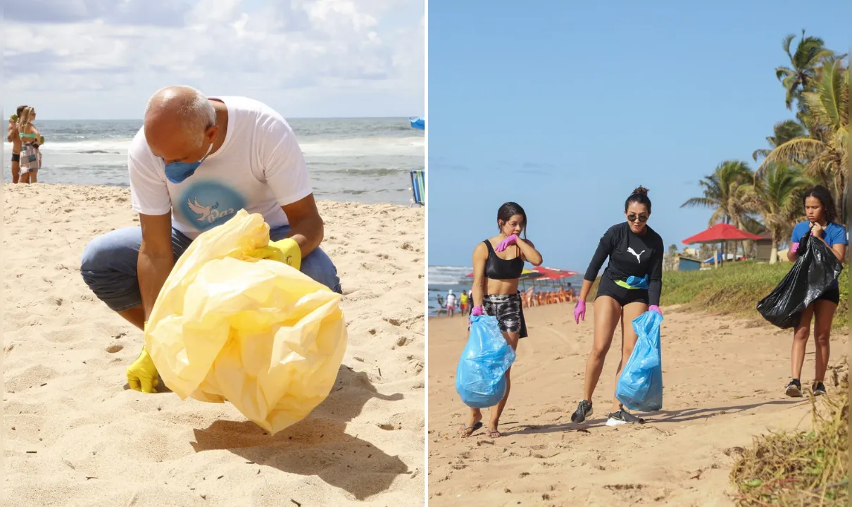 Praia de Vilas do Atlântico recebe mutirão de limpeza, do projeto "Essa Praia Também é Minha"
