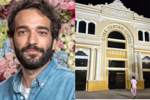 Humberto Carrão desembarca na BA e visita templo do teatro em Ilhéus