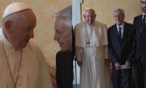 
				
					Caetano Veloso é recebido pelo Papa Francisco no Vaticano
				
				