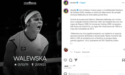 
				
					Campeã olímpica de vôlei, Walewska Oliveira morre aos 43 anos
				
				