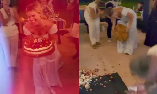 
				
					Carolina Dieckmann se diverte ao derrubar o próprio bolo em festa de aniversário
				
				