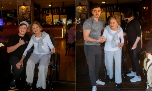
				
					Em cadeira de rodas, Laura Cardoso visita restaurante em Gramado
				
				