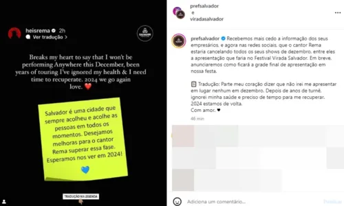 
Festival Virada Salvador anuncia cancelamento do show de Rema
