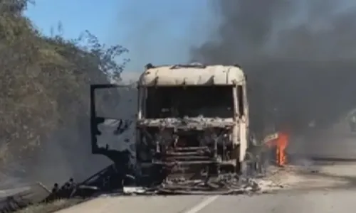 
				
					Motorista e esposa grávida saem ilesos após caminhão pegar fogo
				
				
