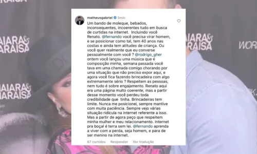 
				
					Namorado de Maiara briga com Fernando Zor, ex da cantora: 'Precisa virar homem'
				
				