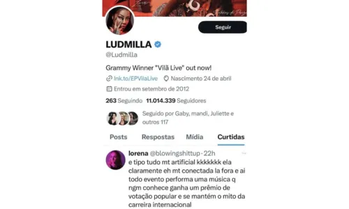 
				
					Perfil de Ludmilla curte crítica sobre Anitta e cantora se explica: 'Que ódio'
				
				