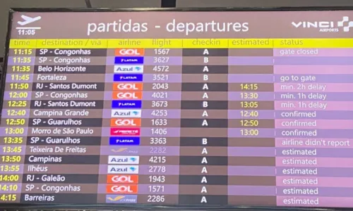 
				
					Por conta do mau tempo, Bahia tem voos impactados no Aeroporto Santos Dumont
				
				