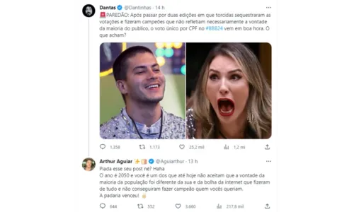 
				
					Arthur Aguiar rebate comentário sobre vitória no 'BBB': 'A padaria venceu'
				
				