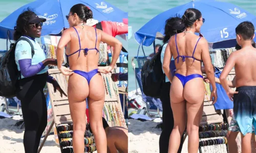 
				
					Com biquíni fio-dental, Juliana Paes interage com fãs em praia do Rio
				
				