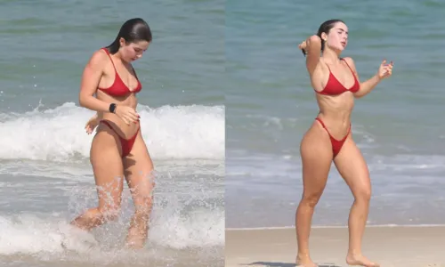 
				
					Com biquíni vermelho, Jade Picon esbanja beleza em praia do Rio
				
				