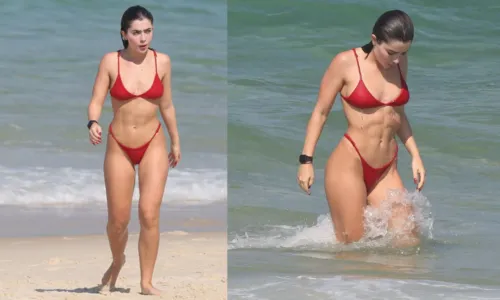 
				
					Com biquíni vermelho, Jade Picon esbanja beleza em praia do Rio
				
				