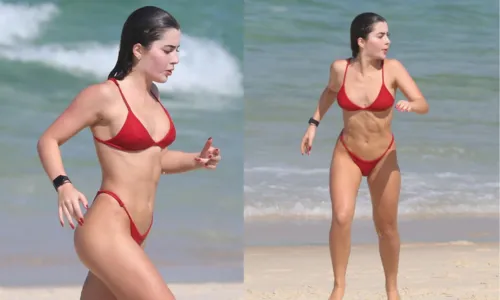 
				
					Com biquíni vermelho, Jade Picon esbanja beleza em praia do Rio
				
				