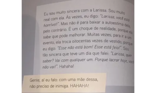 
				
					Larissa Manoela expôs relação difícil com mãe: 'Não preciso de inimiga'
				
				