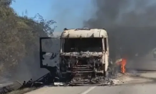 
				
					Motorista e esposa grávida saem ilesos após caminhão pegar fogo
				
				