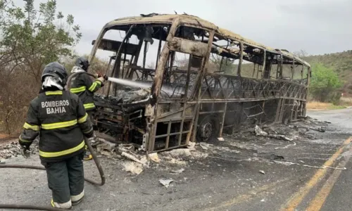 
				
					Ônibus do Exército fica destruído após pegar fogo na BA-026
				
				