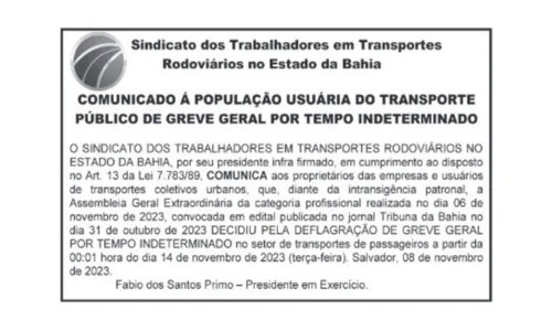 
				
					Rodoviários de Salvador publicam decreto de estado de greve
				
				