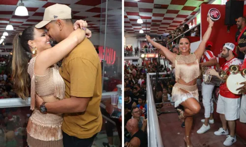 
				
					Viviane Araújo dá show em ensaio do Salgueiro e troca beijos com marido
				
				