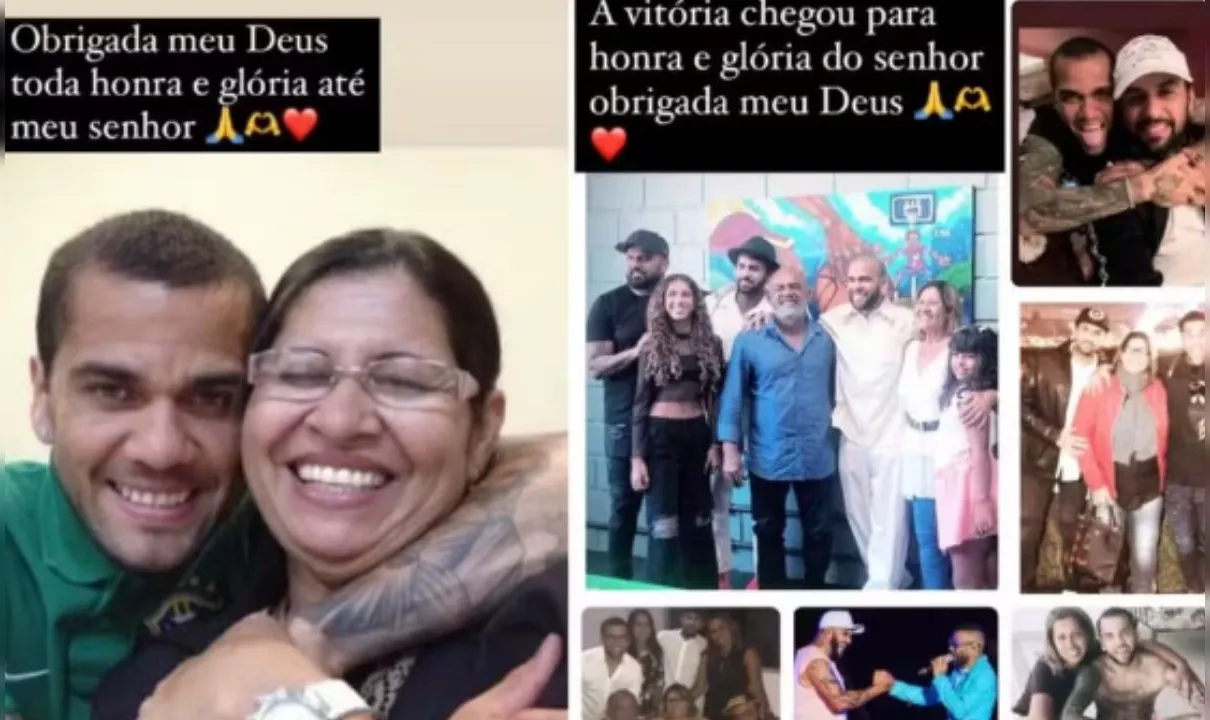 Mãe de Daniel Alves celebra liberdade provisória do jogador; veja