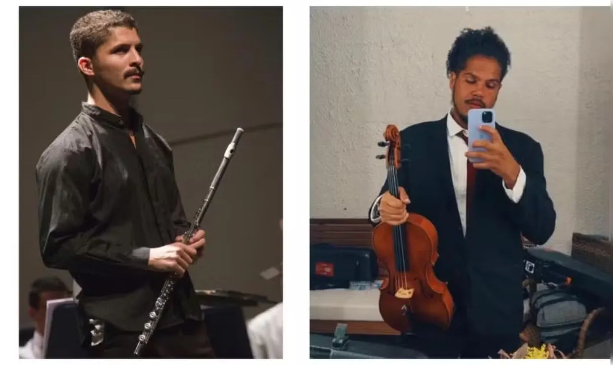 Lincoln Sena (flautista) e Láercio Souza (violista) são músicos da Osba