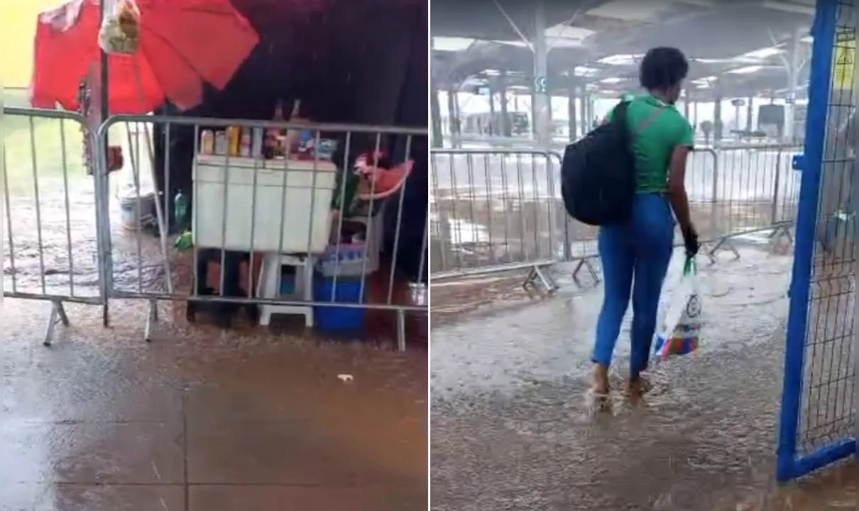 Terminal Águas Claras alaga novamente após chuva forte em Salvador