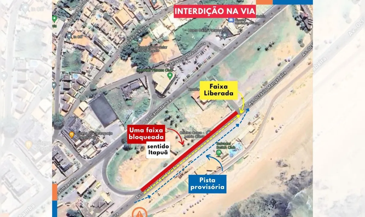 Modificações no trânsito serão implantadas na Avenida Octávio Mangabeira, na altura de Patamares, na orla de Salvador