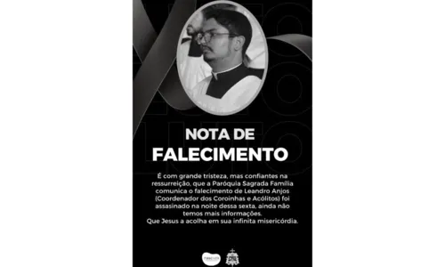 
Coordenador de coroinhas em igreja morre após ser baleado na Bahia
