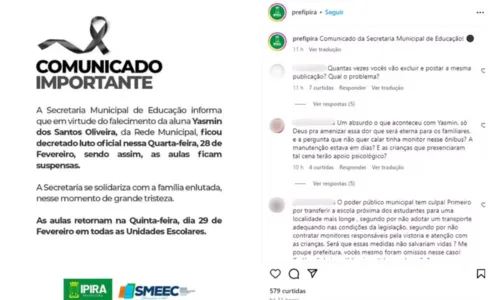 
				
					Criança de 5 anos morre após cair de van escolar em movimento na Bahia
				
				