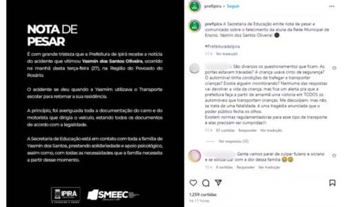 
				
					Criana de 5 anos morre aps cair de van escolar em movimento na Bahia
				
				