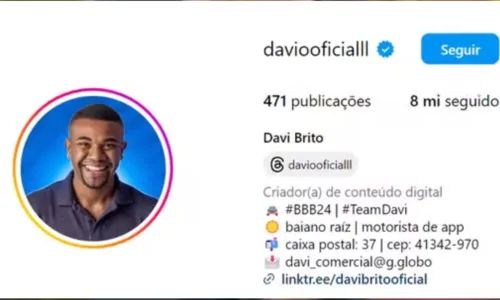 
				
					Davi dispara e conquista 8 milhões de seguidores após treta no 'BBB'
				
				