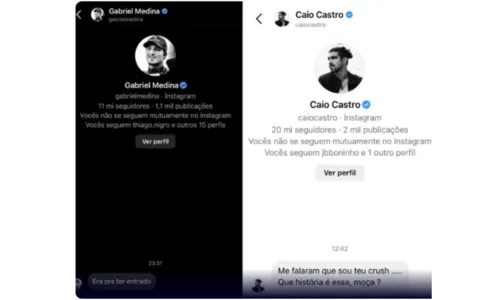 
				
					Eliminada do BBB 24 recebeu mensagens de Caio Castro e Medina
				
				