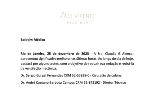 

					Internada, Claudia Alencar tem melhora significativa, diz boletim

				