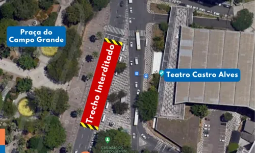 
				
					Trecho da via em frente à Praça do Campo Grande é bloqueado para obra
				
				
