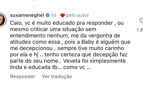 
				
					Xuxa afirma estar decepcionada com Baby após polêmica com Ivete
				
				