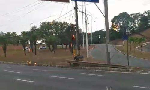 
				
					Carreta derruba poste e fios pegam fogo na Avenida Paralela
				
				