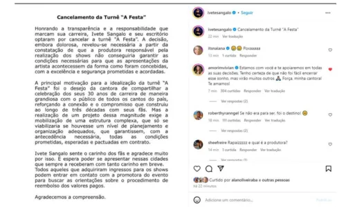 
				
					Fãs e famosos lamentam cancelamento da turnê de Ivete Sangalo
				
				