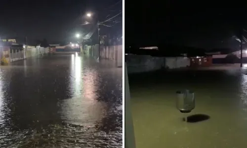 
				
					Fortes chuvas alagam ruas da cidade de Amélia Rodrigues, na Bahia
				
				